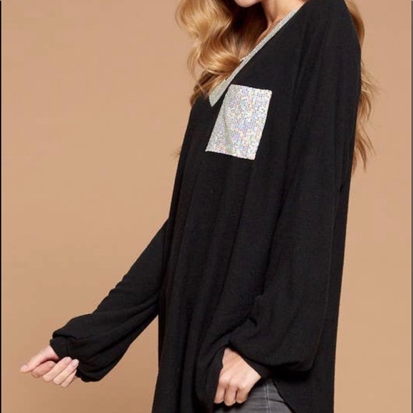 NWT! Soft Black Pullover with Sequin Detailing! 🌸 - Picture 4 of 7